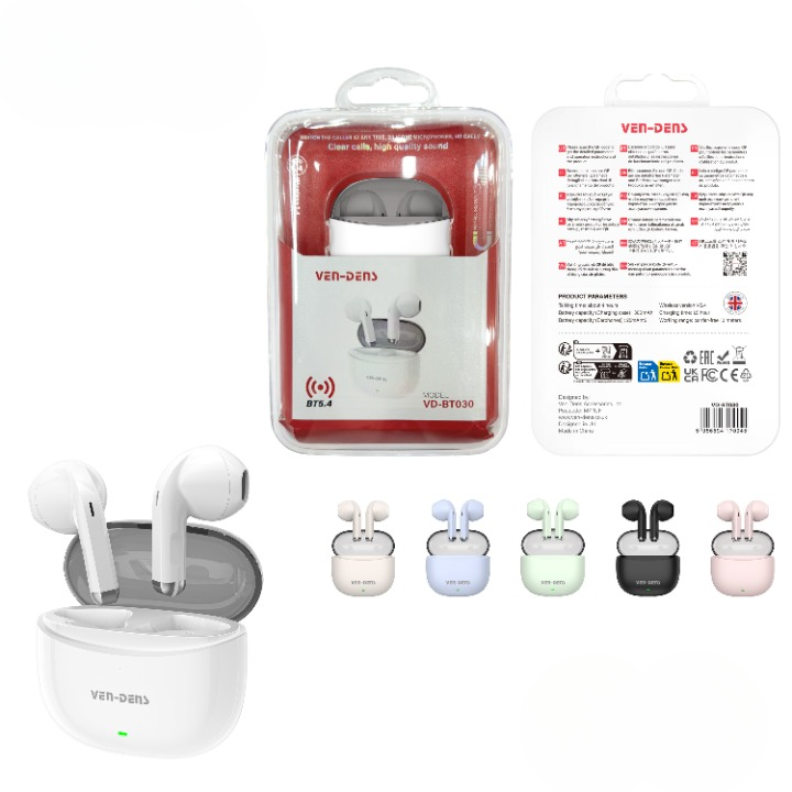 VEN-DENS True Wireless Stereo Earphones Bluetooth 5.4 Eirbuds BT030 (White)